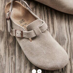 Birkenstock Suede Mules in Taupe